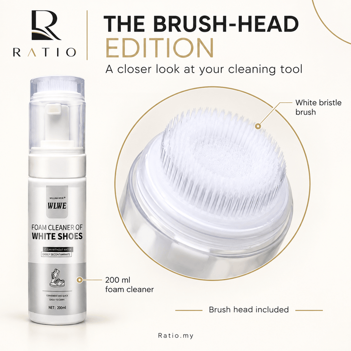 Ratio White Shoe Foam Cleaner 200ml — With Brush Head
