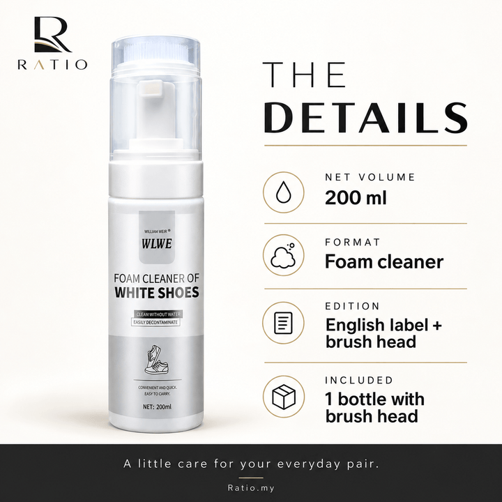 Ratio White Shoe Foam Cleaner 200ml — With Brush Head