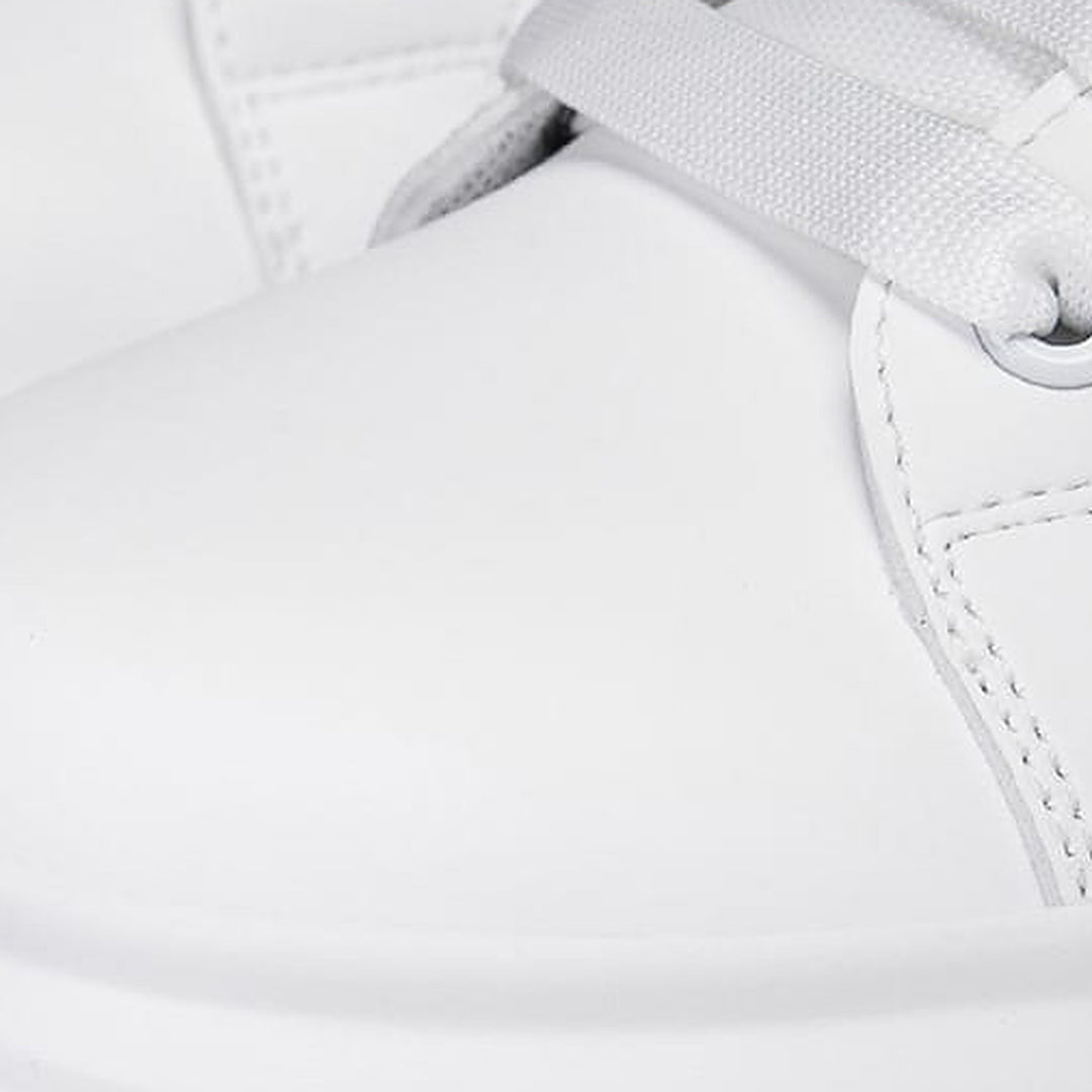 Close-up of the Ratio Lumen smooth white upper and stitching