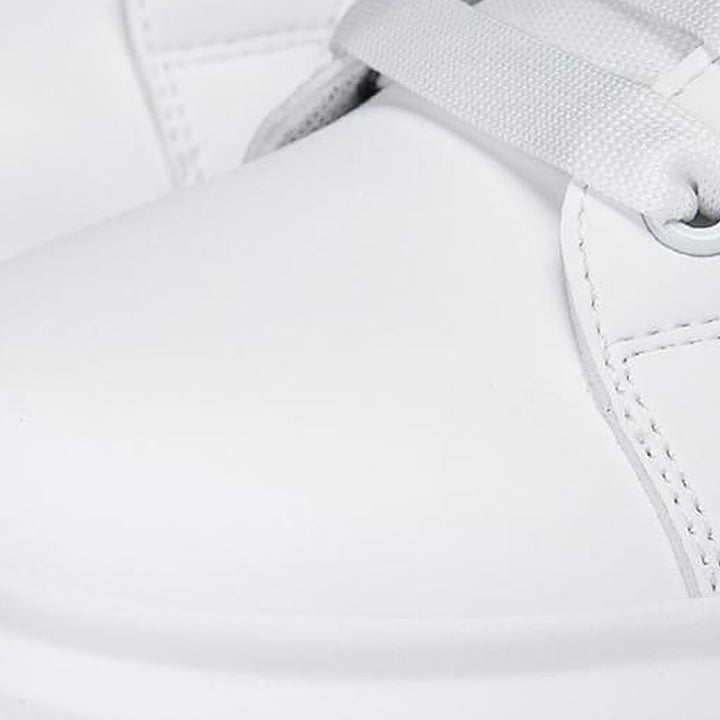Close-up of the Ratio Lumen smooth white upper and stitching