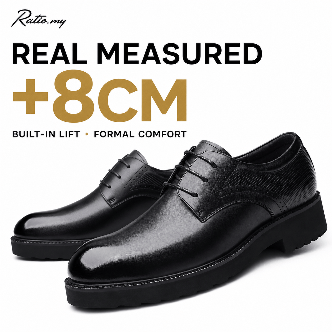 Ratio Regent 8CM Black Leather Dress Shoes