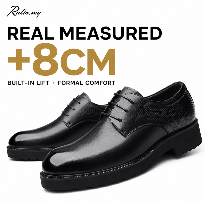 Ratio Regent 8CM Black Leather Dress Shoes