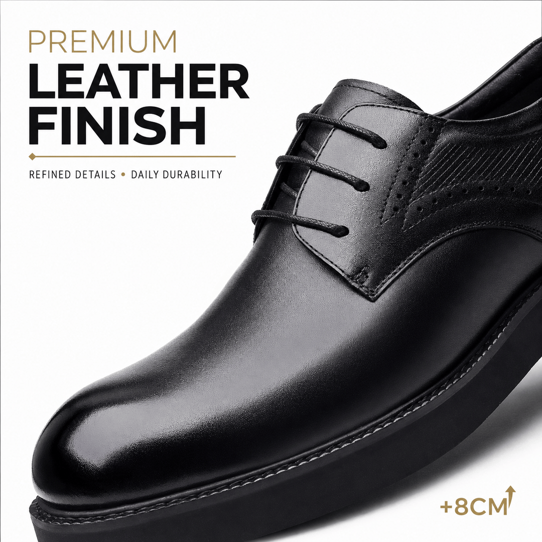Ratio Regent 8CM Black Leather Dress Shoes