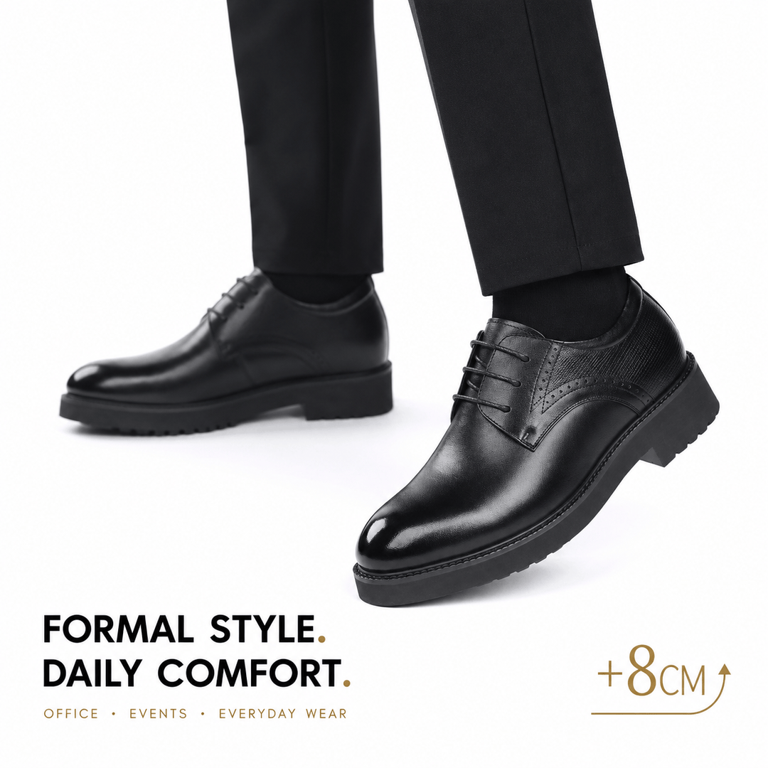 Ratio Regent 8CM Black Leather Dress Shoes