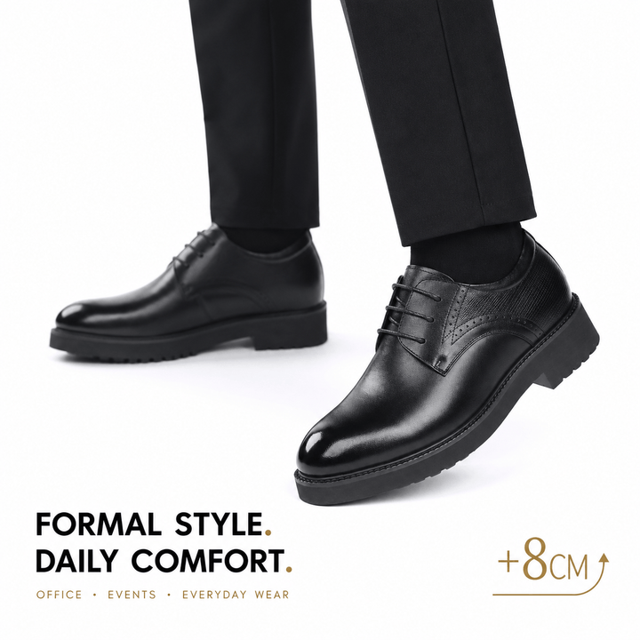 Ratio Regent 8CM Black Leather Dress Shoes