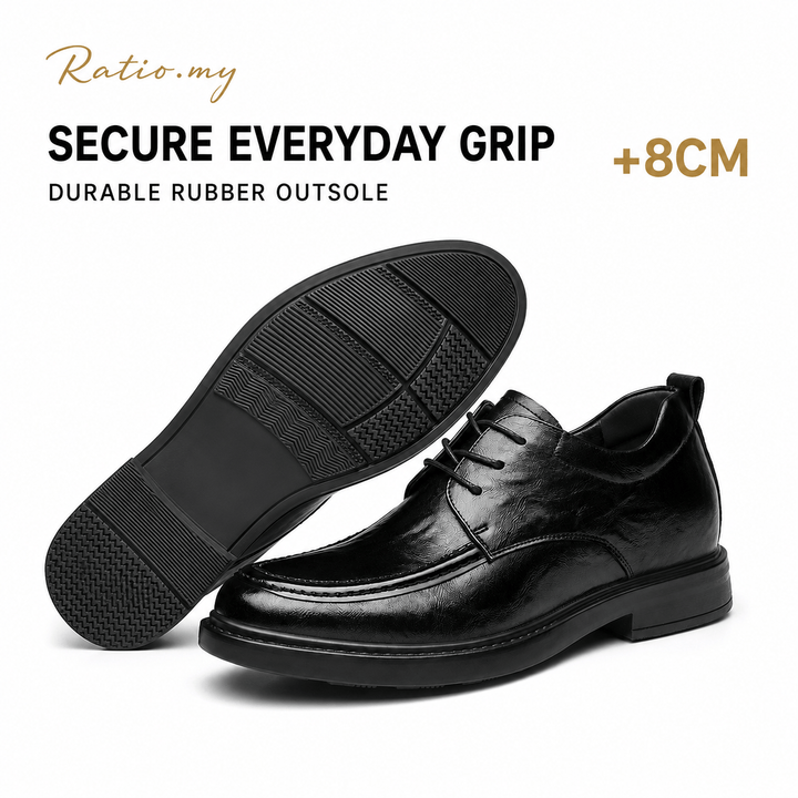 Ratio Verano 8CM Black Leather Derby Shoes