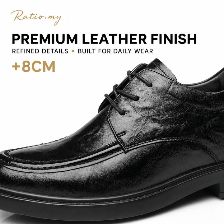Ratio Verano 8CM Black Leather Derby Shoes