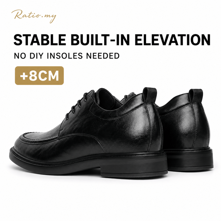 Ratio Verano 8CM Black Leather Derby Shoes