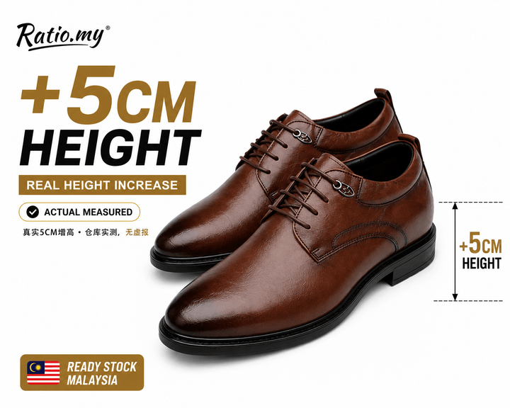 Ratio Prime Formal 5CM Brown Leather Dress Shoe