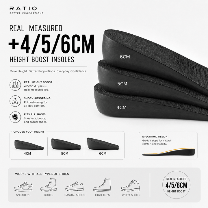 Ratio Lift Insoles 4CM / 5CM / 6CM Adjustable Height System